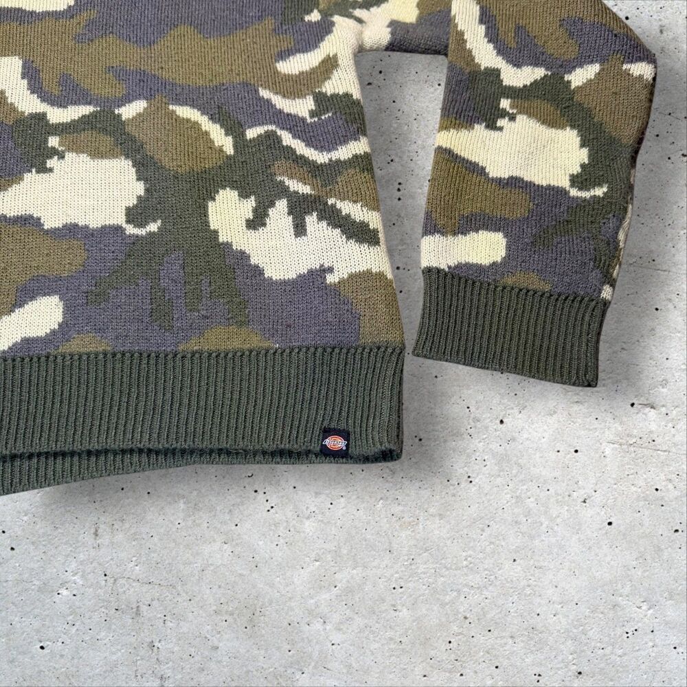 Dickies Girl Camo Knit Sweater Green Pullover Crewneck Acrylic Size L - Picture 6 of 10